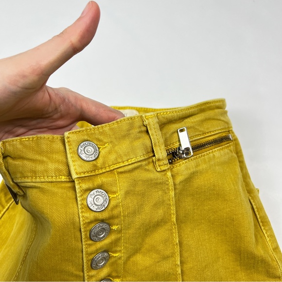 Free People Yellow Exposed Button Fly Run With Me Pintuck Flare Jeans - Picture 3 of 6